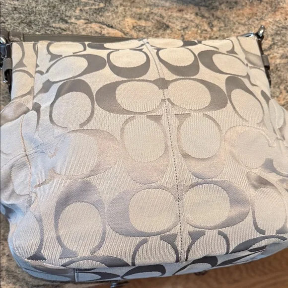 Coach Gray Signature Canvas Shoulder Bag with Turn-Lock Detail - Picture 4 of 9